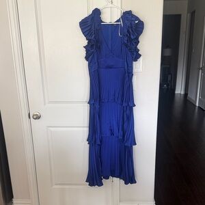 Lulus Ruffled Tiered Midi Dress in Royal Blue